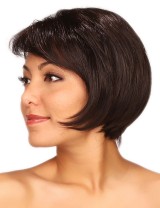 Lesalon 全假髪 女短直髪內扣手織高檔假髪仿真人髪斜劉海短髪型 71204