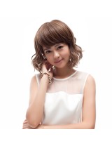 Ebine 全假髮 女短卷髮內扣蓬松斜齊劉海短髮梨花bobo頭微卷新款EW403